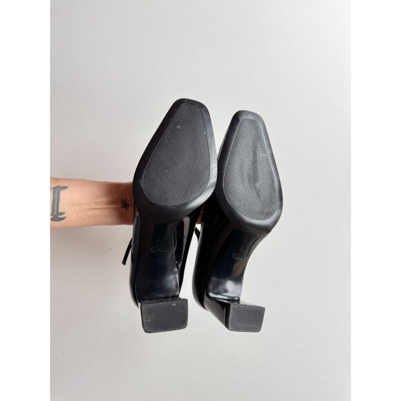 ZARA Black Faux Patent Leather Square Toe Block Heel Mary Jane Pumps, Size 37 - Picture 10 of 12